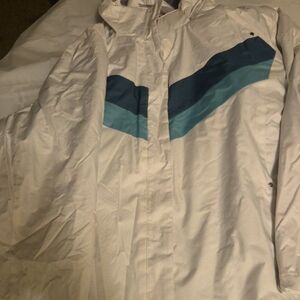 White Jacket with Blue Chevron Design